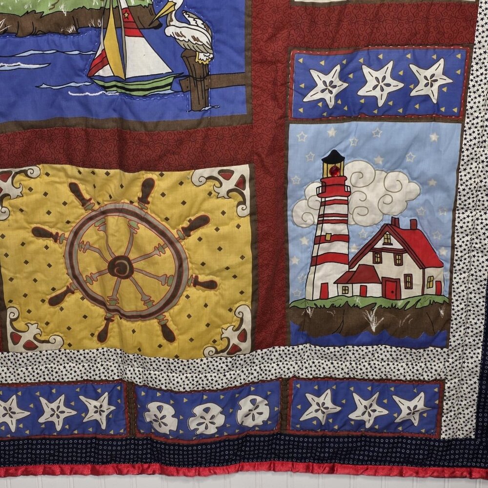 Vintage Peking Handicraft Nautical Quilt Wall Hanging 50x70 Lighthouse Numbered - Picture 9 of 13
